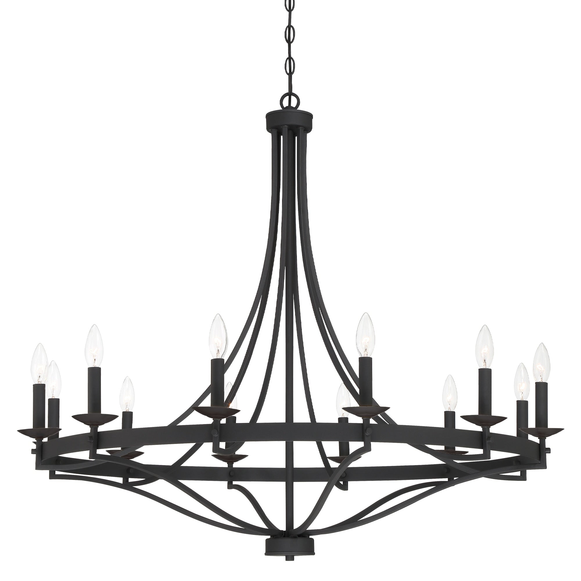 Lustre Fidenza à 12 lumières, style Empire, style ferme moderne, avec roue de chariot et UL - D40'' * H135''