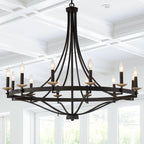 Lustre Fidenza à 12 lumières, style Empire, style ferme moderne, avec roue de chariot et UL - D40'' * H135''