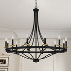 Lustre Fidenza à 12 lumières, style Empire, style ferme moderne, avec roue de chariot et UL - D40'' * H135''