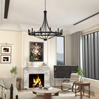 Lustre Fidenza à 12 lumières, style Empire, style ferme moderne, avec roue de chariot et UL - D40'' * H135''