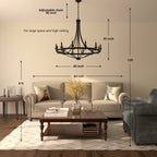 Lustre Fidenza à 12 lumières, style Empire, style ferme moderne, avec roue de chariot et UL - D40'' * H135''