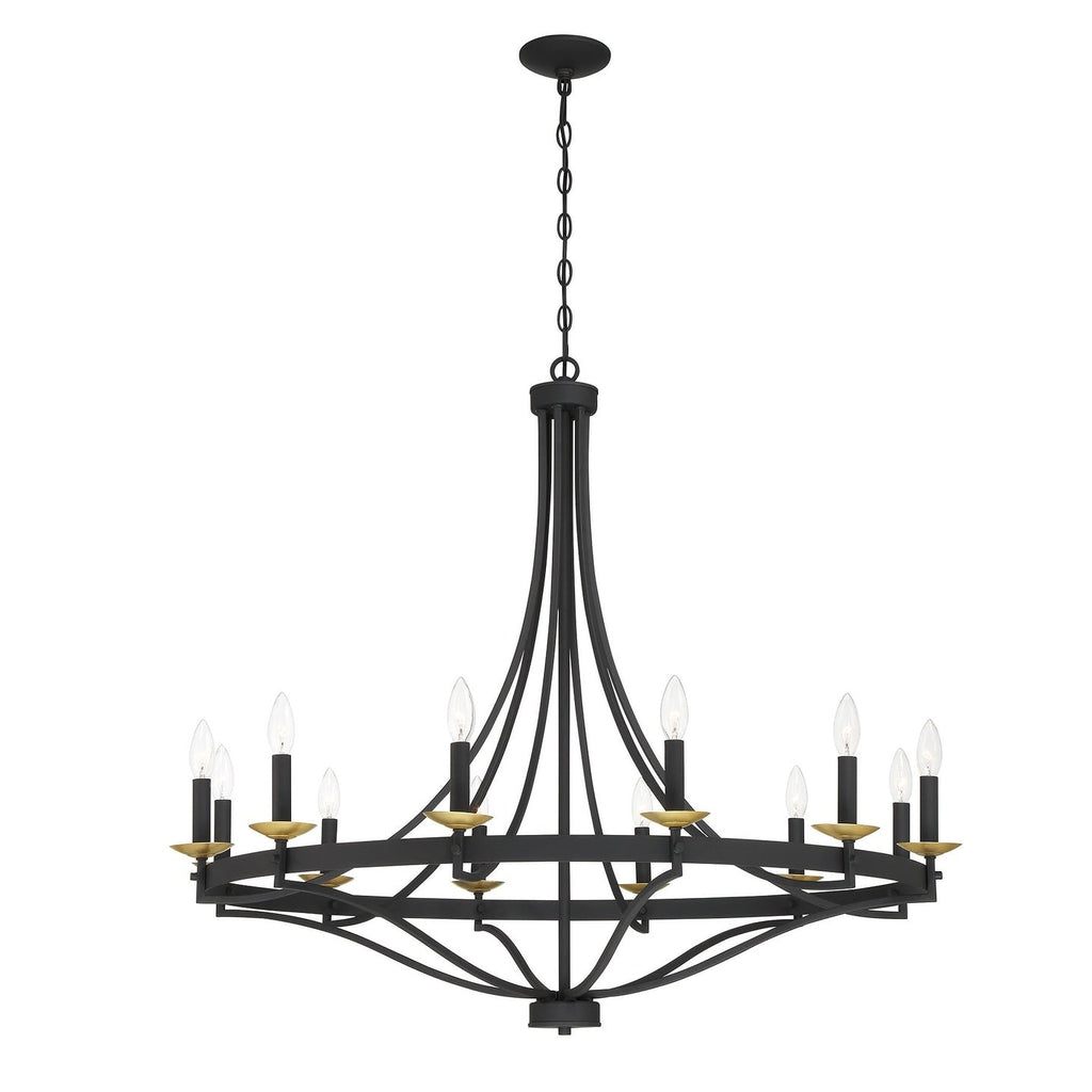 Lustre Fidenza à 12 lumières, style Empire, style ferme moderne, avec roue de chariot et UL - D40'' * H135''