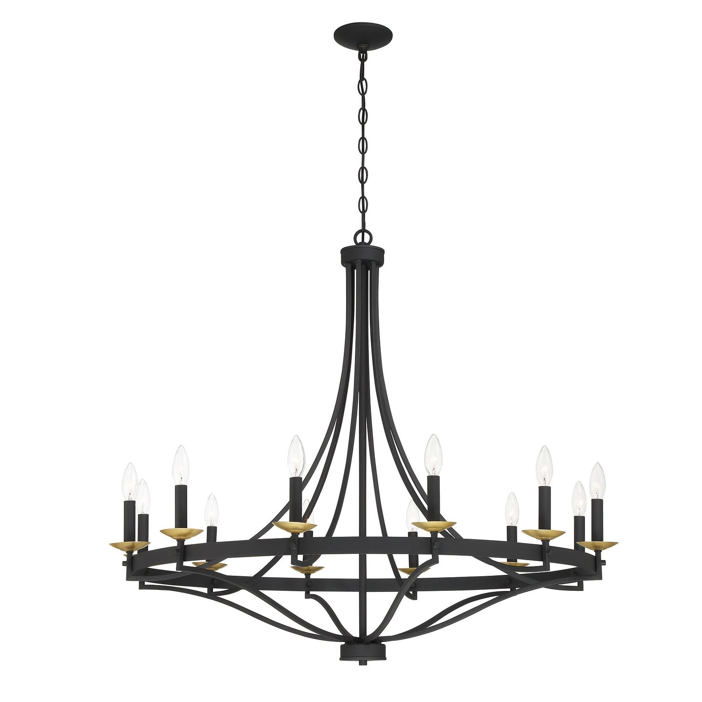 Lustre Fidenza à 12 lumières, style Empire, style ferme moderne, avec roue de chariot et UL - D40'' * H135''
