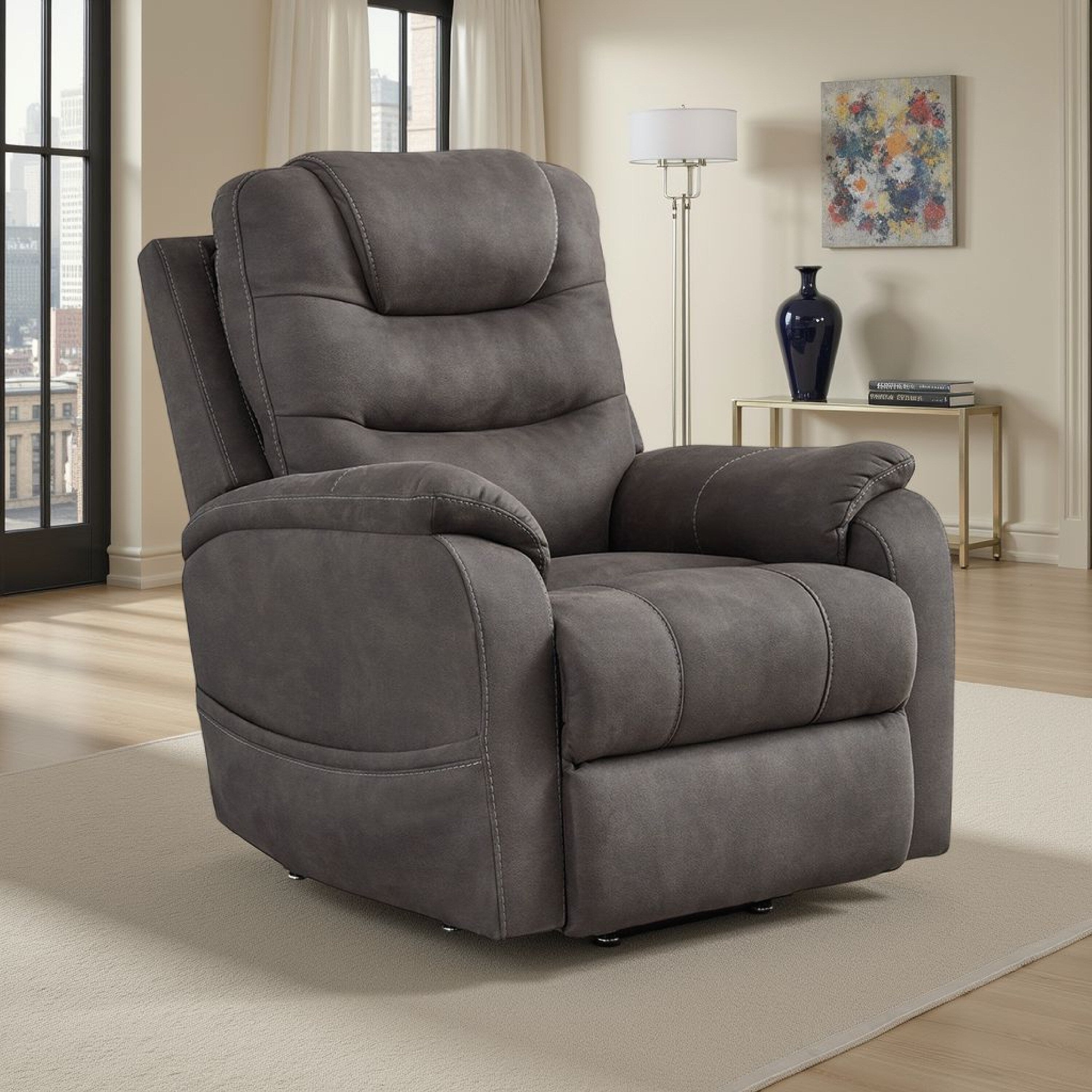Fauteuil inclinable Fily Power Lift, massage thermique, 40 pouces, similicuir gris