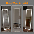 Miroir de sol avec éclairage LED, miroir pleine longueur 64 x 21 avec support, miroir suspendu, miroir mural, miroir intégral