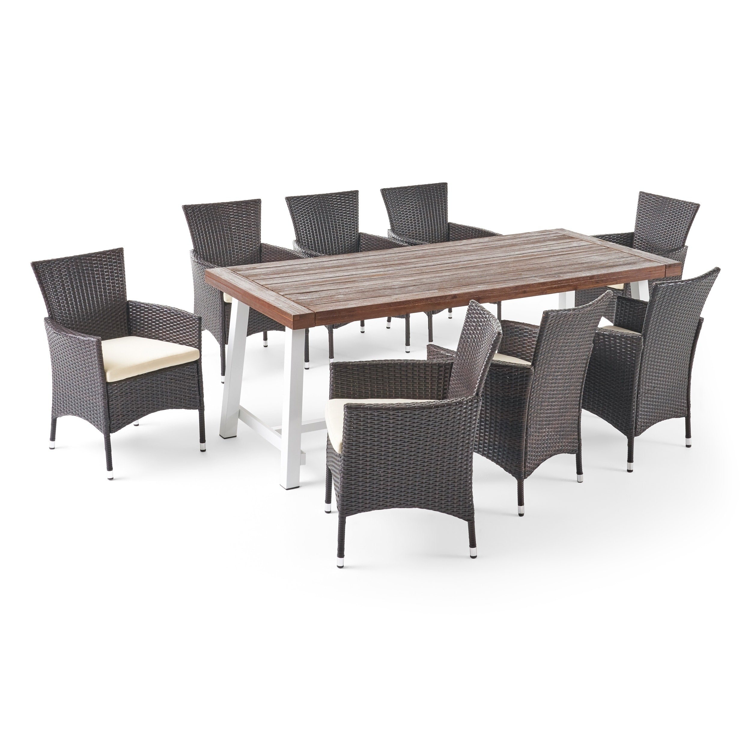 Ensemble de salle à manger d'extérieur Flamingo 8 places en bois et osier par Christopher Knight Home