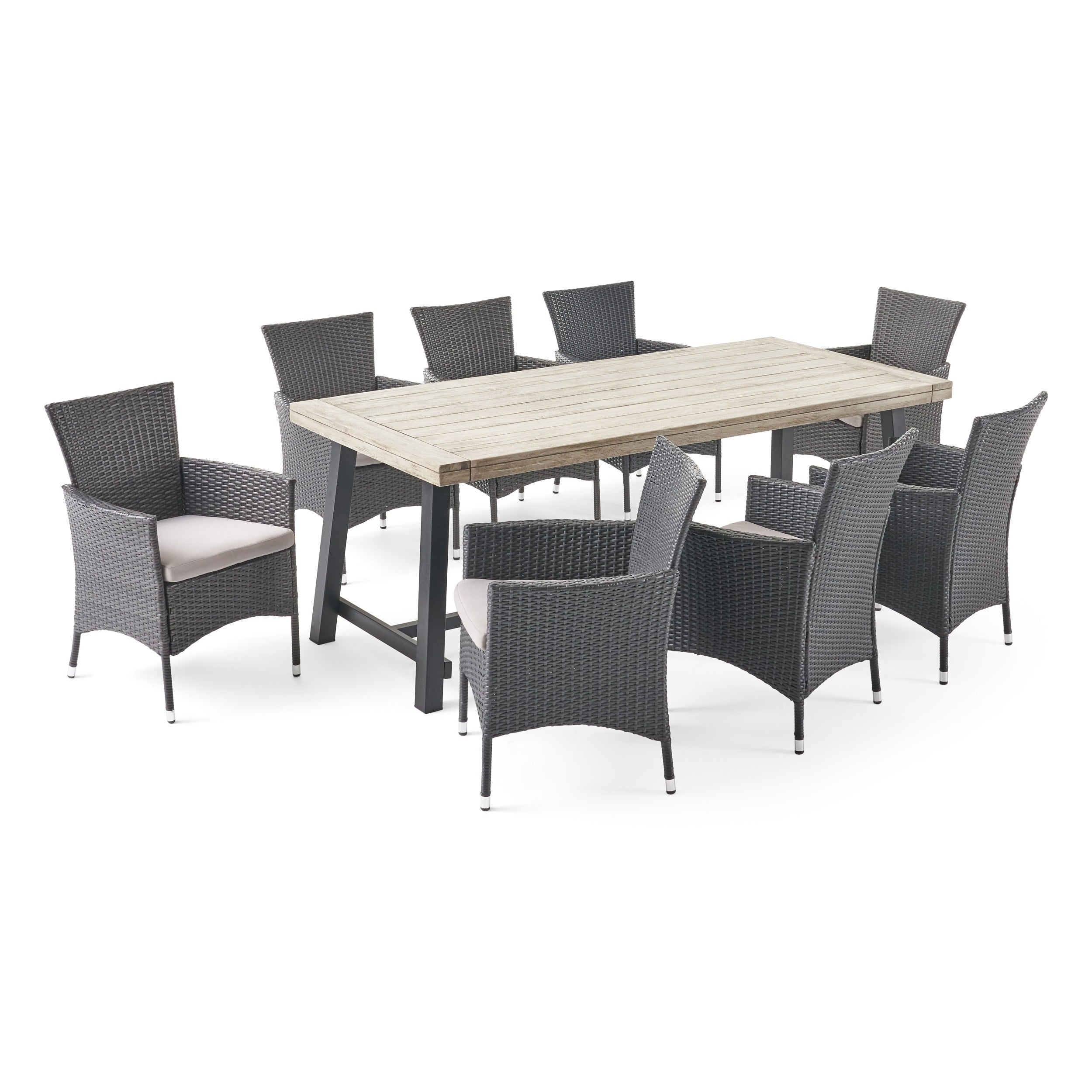 Ensemble de salle à manger d'extérieur Flamingo 8 places en bois et osier par Christopher Knight Home