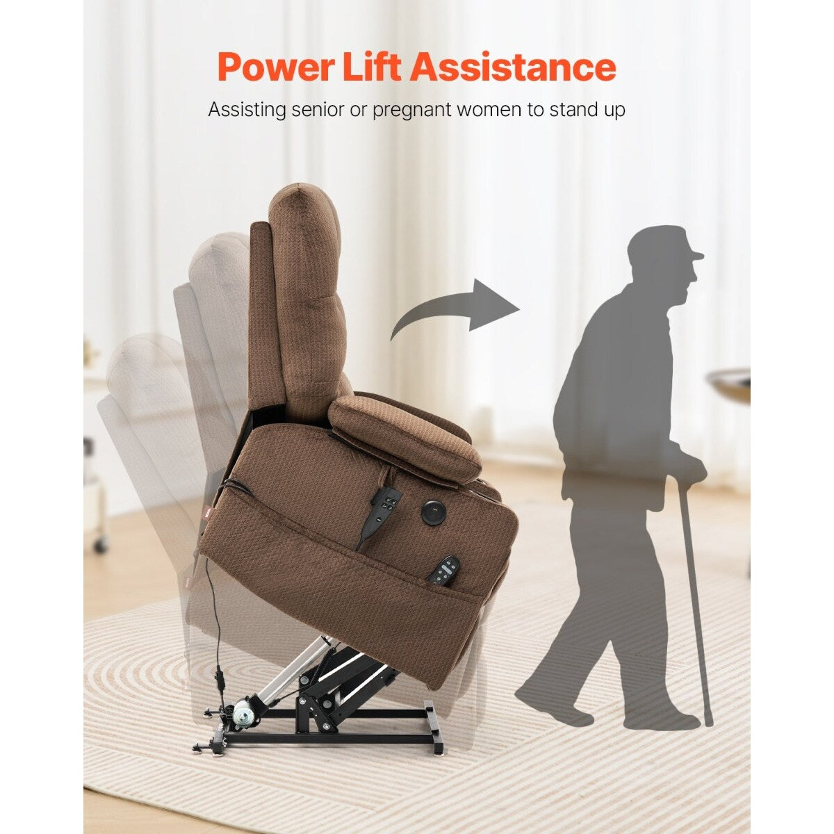 Fauteuil releveur à double moteur en flanelle, massage, chauffage et ports USB