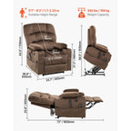 Fauteuil releveur à double moteur en flanelle, massage, chauffage et ports USB