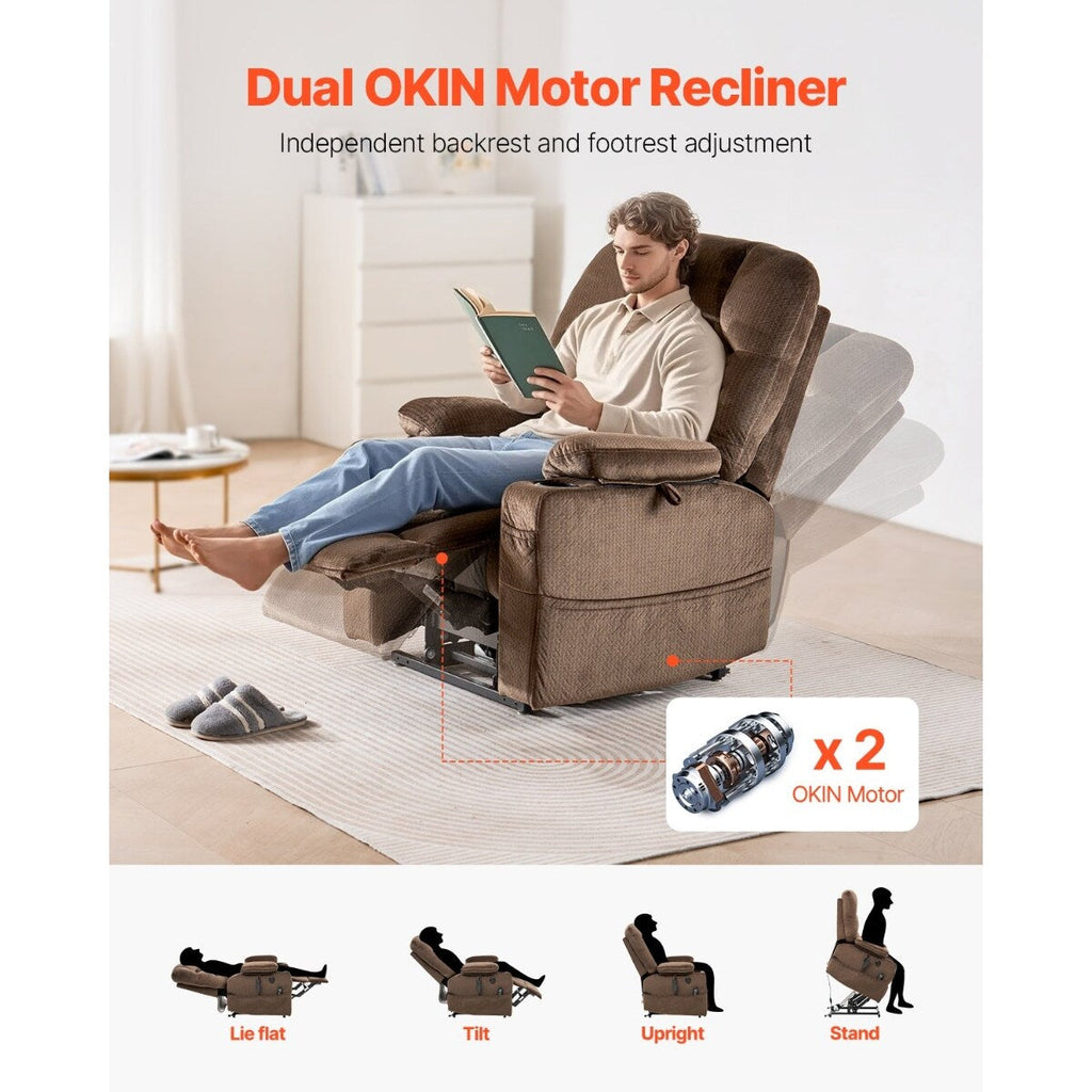 Fauteuil releveur à double moteur en flanelle, massage, chauffage et ports USB