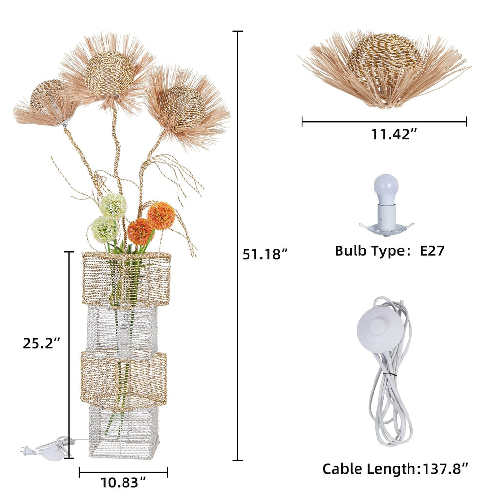 Lampadaire pastoral avec veilleuse LED en rotin tissé à la main – 27,5 cm (l) x 130 cm (h)