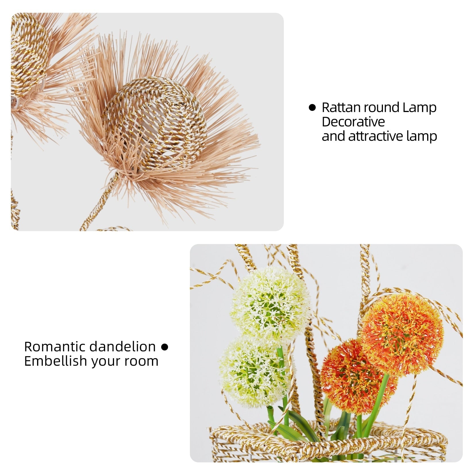 Lampadaire pastoral avec veilleuse LED en rotin tissé à la main – 27,5 cm (l) x 130 cm (h)