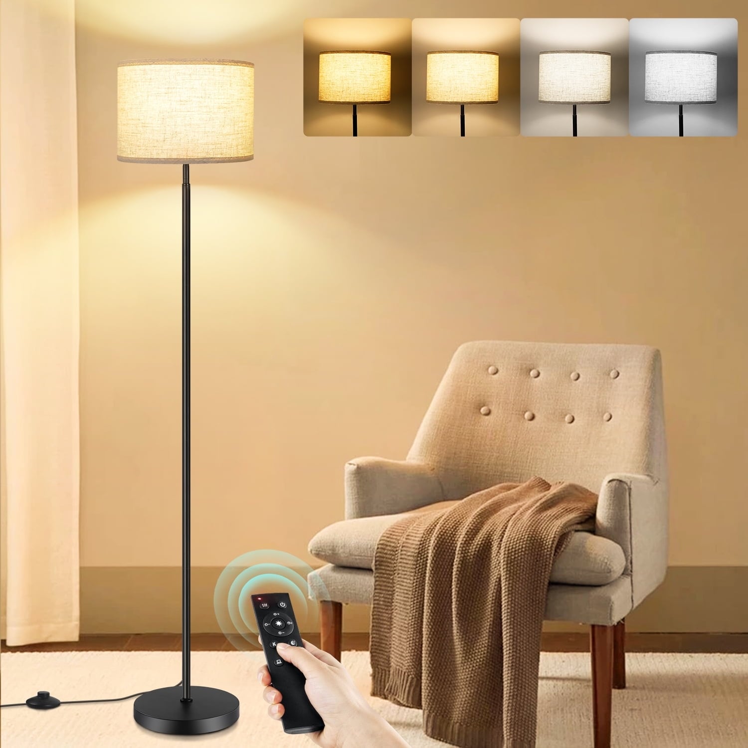 Lampadaires de salon avec télécommande et 4 températures de couleur - N/A
