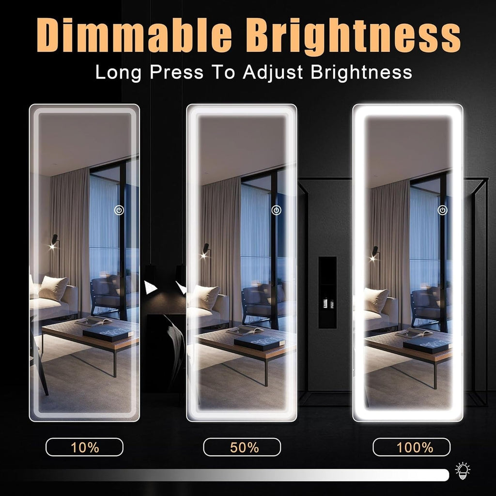 Miroir de sol avec éclairage LED, miroir pleine longueur 64 x 21 avec support, miroir suspendu, miroir mural, miroir intégral