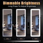 Miroir de sol avec éclairage LED, miroir pleine longueur 64 x 21 avec support, miroir suspendu, miroir mural, miroir intégral