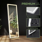 Miroir de sol avec éclairage LED, miroir pleine longueur 64 x 21 avec support, miroir suspendu, miroir mural, miroir intégral