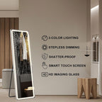 Miroir de sol avec éclairage LED, miroir pleine longueur 64 x 21 avec support, miroir suspendu, miroir mural, miroir intégral