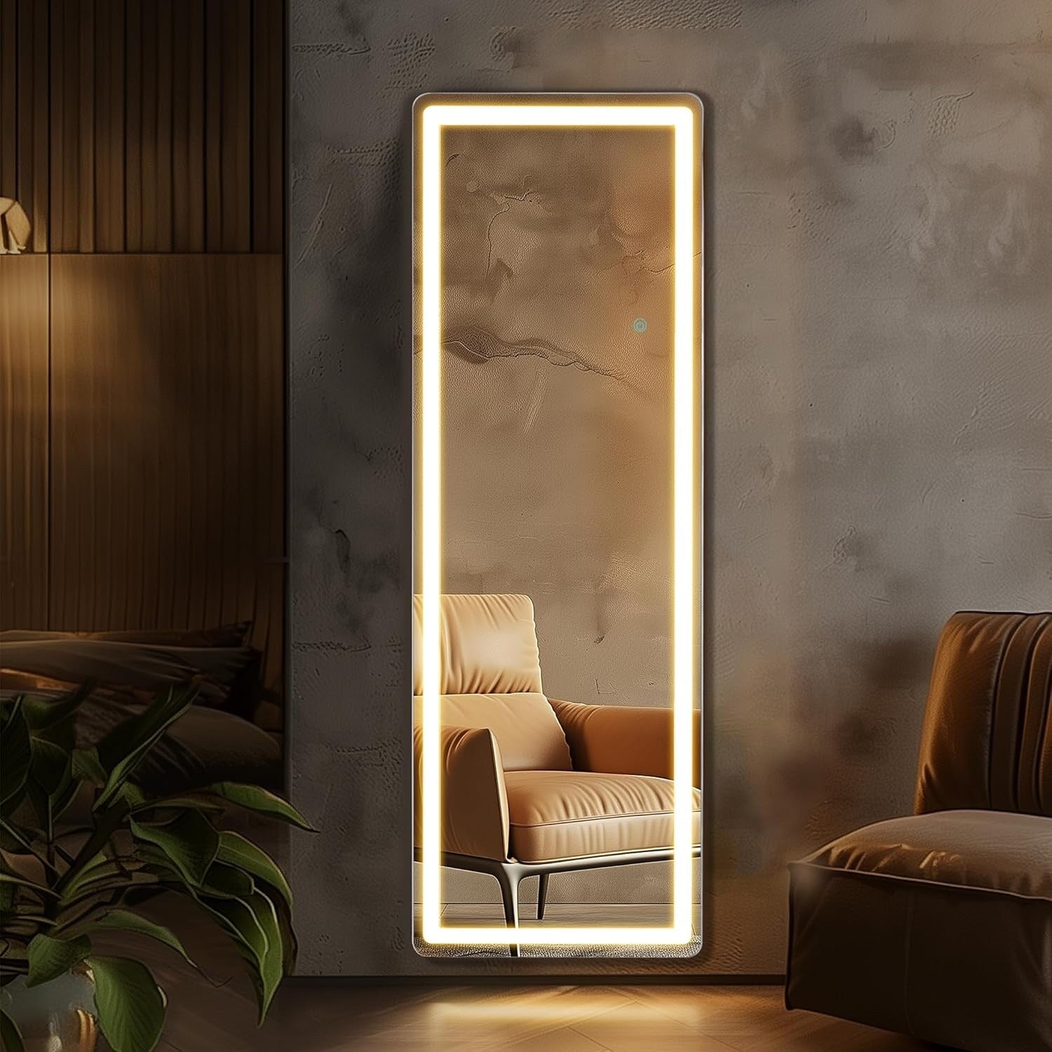 Miroir de sol avec éclairage LED, miroir pleine longueur 64 x 21 avec support, miroir suspendu, miroir mural, miroir intégral