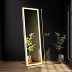 Miroir de sol avec éclairage LED, miroir pleine longueur 64 x 21 avec support, miroir suspendu, miroir mural, miroir intégral