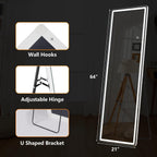 Miroir de sol avec éclairage LED, miroir pleine longueur 64 x 21 avec support, miroir suspendu, miroir mural, miroir intégral