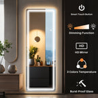 Miroir de sol avec éclairage LED, miroir pleine longueur 64 x 21 avec support, miroir suspendu, miroir mural, miroir intégral