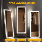 Miroir de sol avec éclairage LED, miroir pleine longueur 64 x 21 avec support, miroir suspendu, miroir mural, miroir intégral