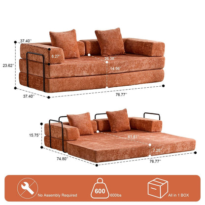 Canapé-lit convertible avec dossier coussiné en tissu chenille pour salon et chambre à coucher
