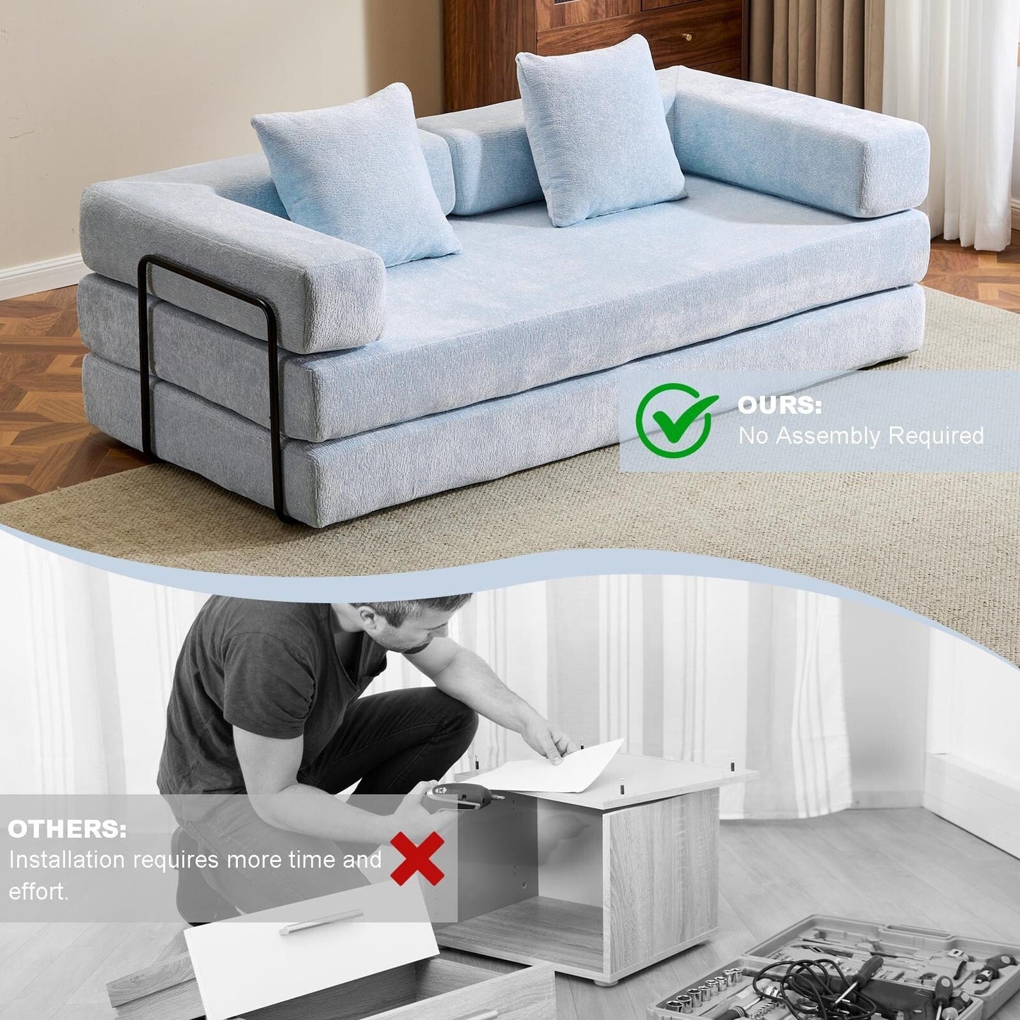 Canapé-lit convertible avec dossier coussiné en tissu chenille pour salon et chambre à coucher