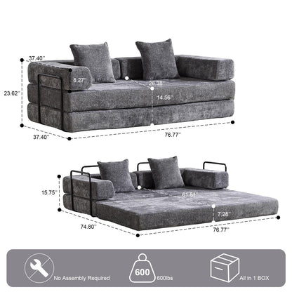 Canapé-lit convertible avec dossier coussiné en tissu chenille pour salon et chambre à coucher