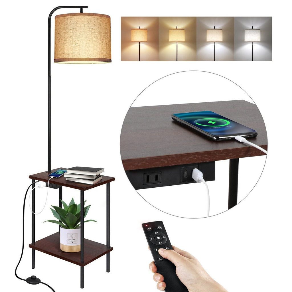 Lampadaire de 62 pouces avec table carrée pour magazines - noyer