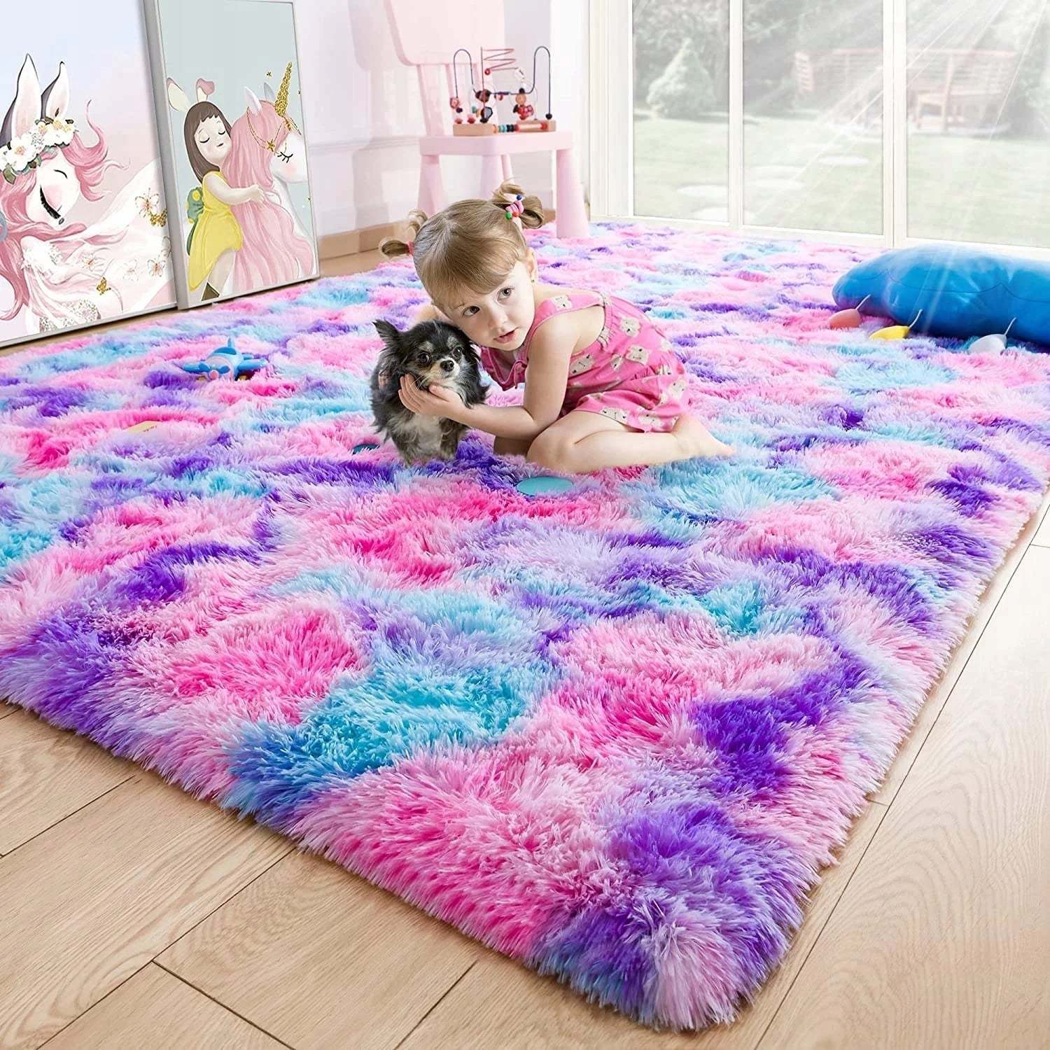Tapis de jeu arc-en-ciel moelleux pour chambre d'enfant