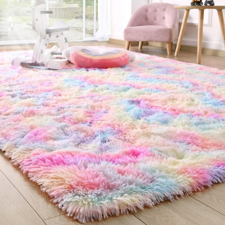 Tapis de jeu arc-en-ciel moelleux pour chambre d'enfant