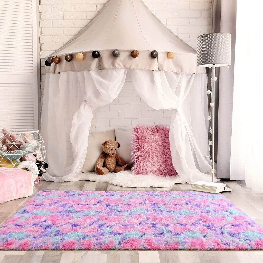 Tapis de jeu arc-en-ciel moelleux pour chambre d'enfant
