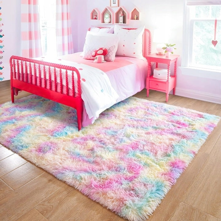 Tapis de jeu arc-en-ciel moelleux pour chambre d'enfant