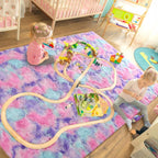 Tapis de jeu arc-en-ciel moelleux pour chambre d'enfant