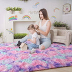 Tapis de jeu arc-en-ciel moelleux pour chambre d'enfant