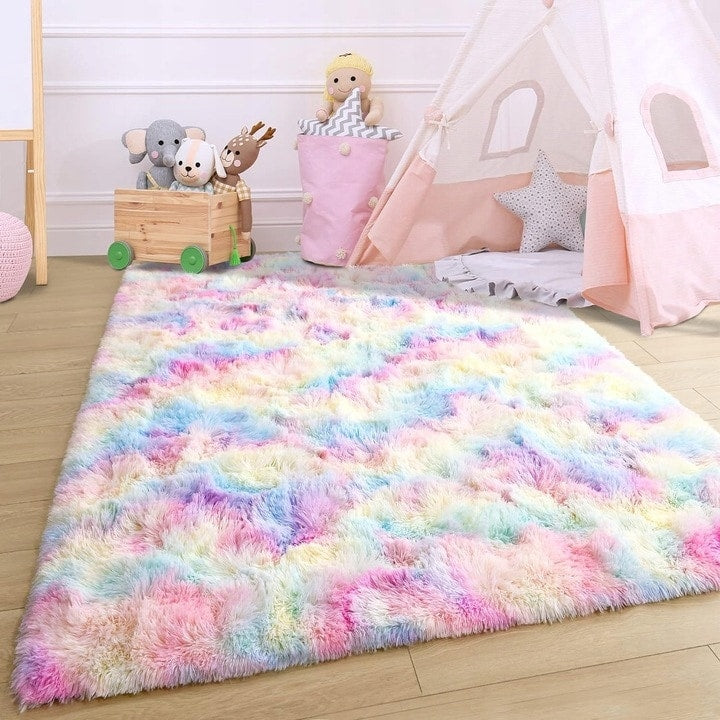 Tapis de jeu arc-en-ciel moelleux pour chambre d'enfant
