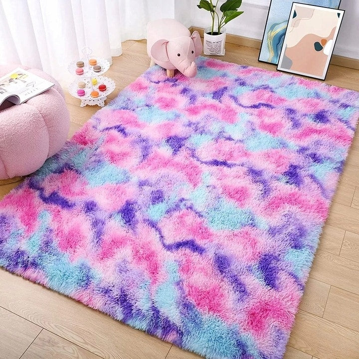 Tapis de jeu arc-en-ciel moelleux pour chambre d'enfant