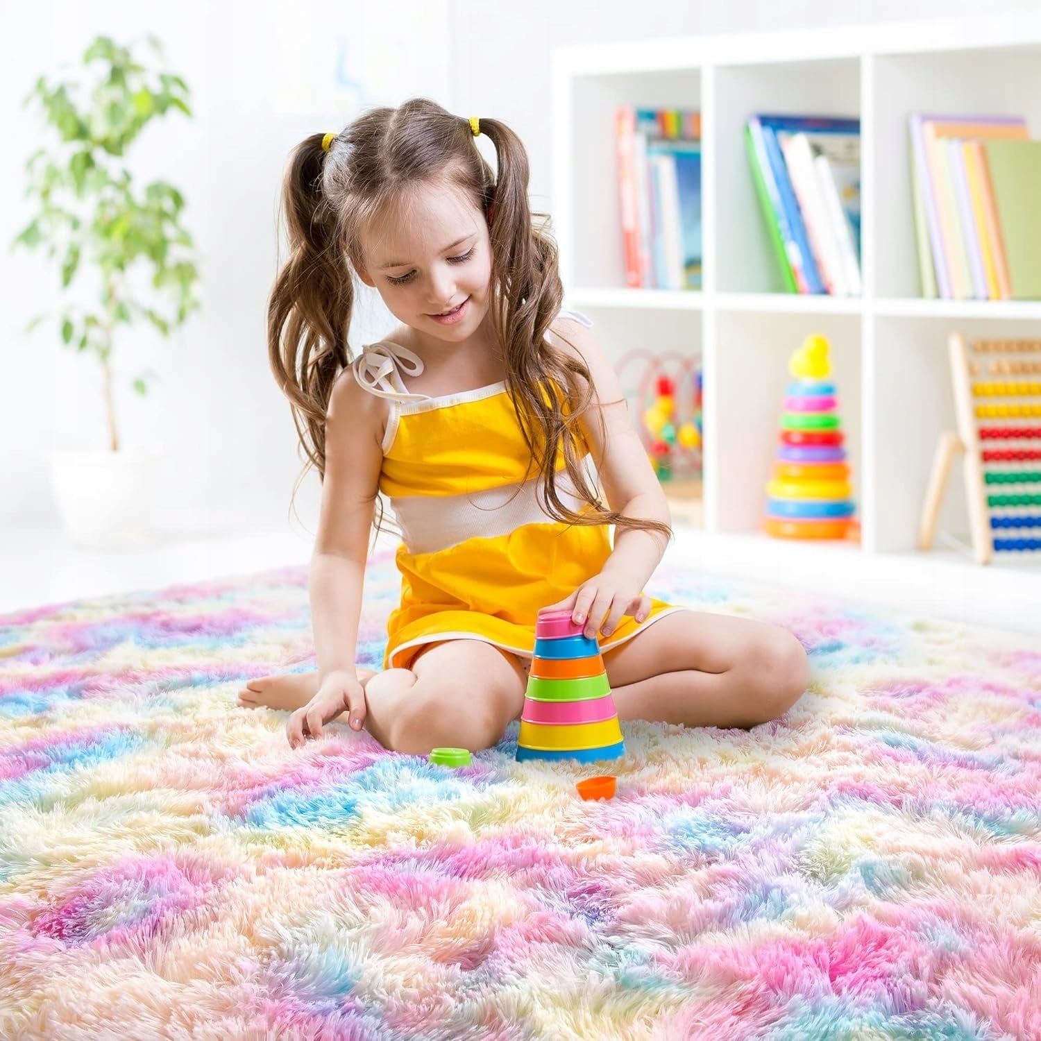 Tapis de jeu arc-en-ciel moelleux pour chambre d'enfant