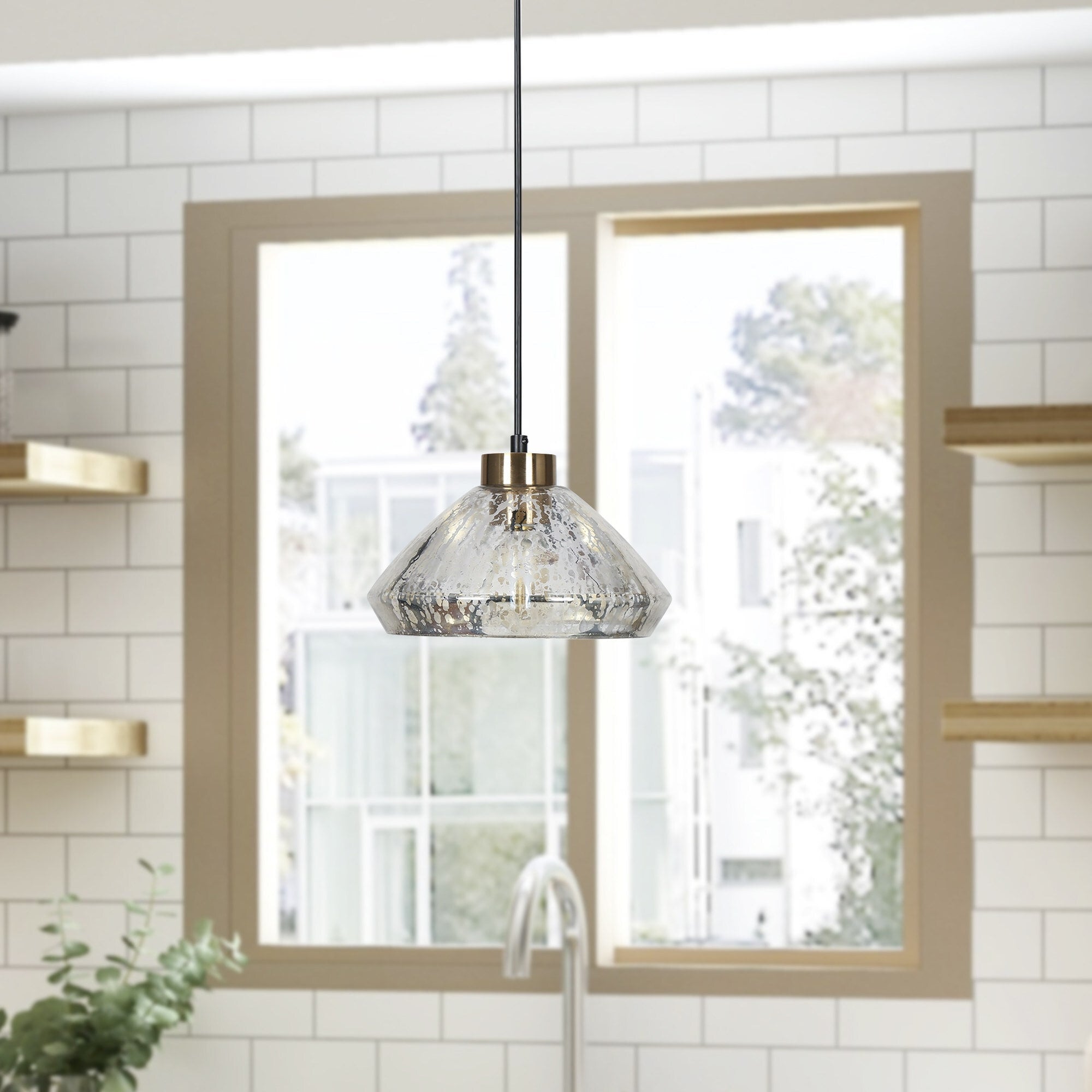 Suspension Flyn Modern à 1 ampoule en verre mercure pour îlot de cuisine