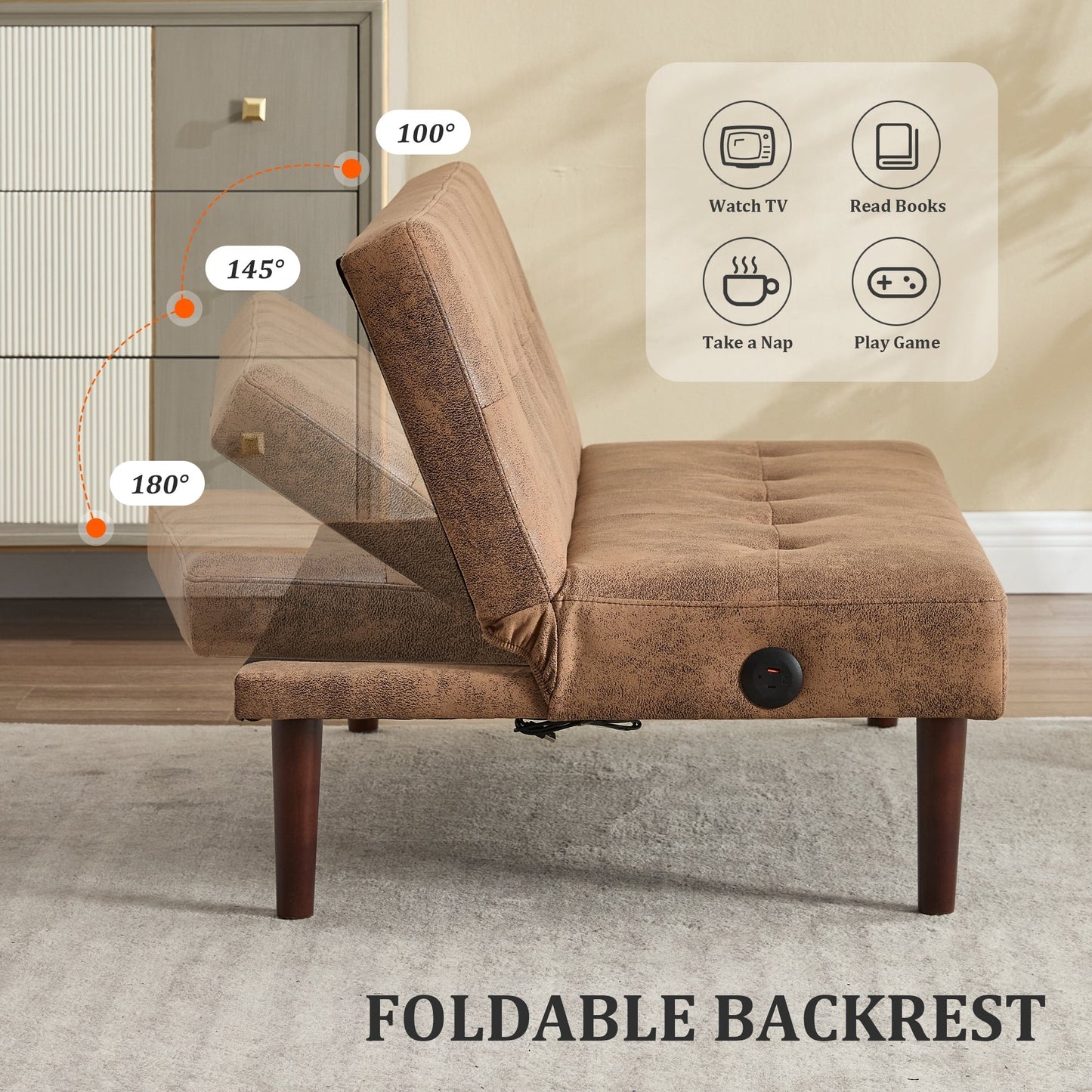 Canapé-lit pliable et tendance, dossier en flanelle haut de gamme, canapé inclinable et futon réglable, canapé moderne et tendance avec port de chargement