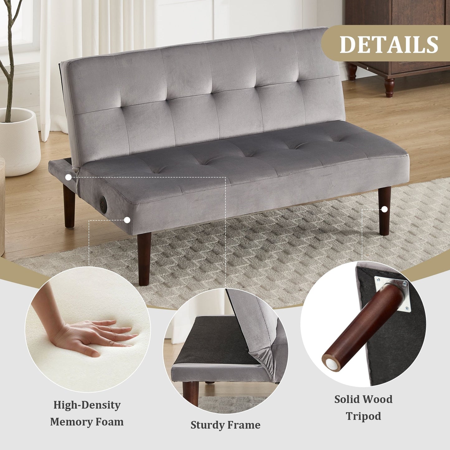 Canapé-lit pliable et tendance, dossier en flanelle haut de gamme, canapé inclinable et futon réglable, canapé moderne et tendance avec port de chargement