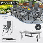 Ensemble de salle à manger de patio 7 pièces EROMMY avec chaises longues pliantes et table en aluminium, mobilier d'extérieur pour jardin, terrasse ou balcon.