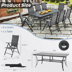 Ensemble de salle à manger de patio 7 pièces EROMMY avec chaises longues pliantes et table en aluminium, mobilier d'extérieur pour jardin, terrasse ou balcon.