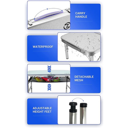 Table pliante à hauteur réglable, table de camping portable en aluminium léger, avec poignée de transport pour l'extérieur et la plage