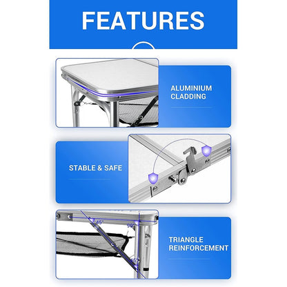 Table pliante à hauteur réglable, table de camping portable en aluminium léger, avec poignée de transport pour l'extérieur et la plage