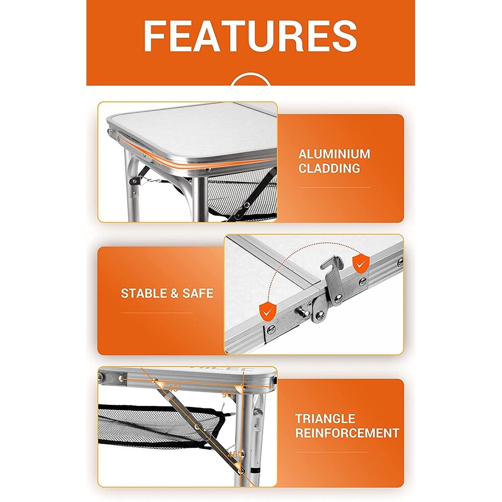 Table pliante à hauteur réglable, table de camping portable en aluminium léger, avec poignée de transport pour l'extérieur et la plage