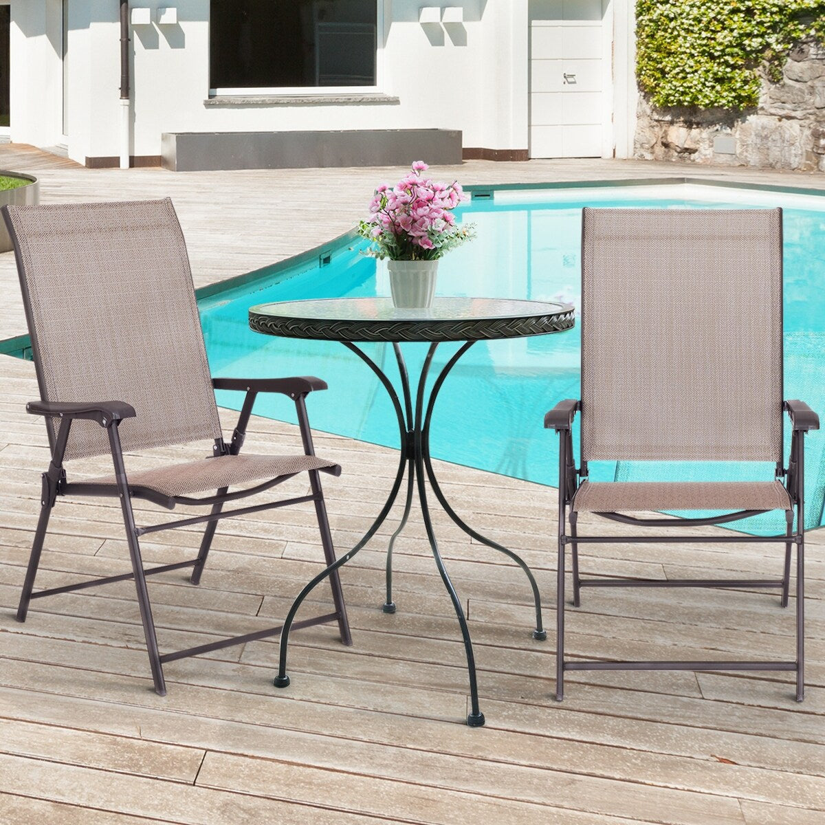 Ensemble de 2 fauteuils pliants pour patio, marron