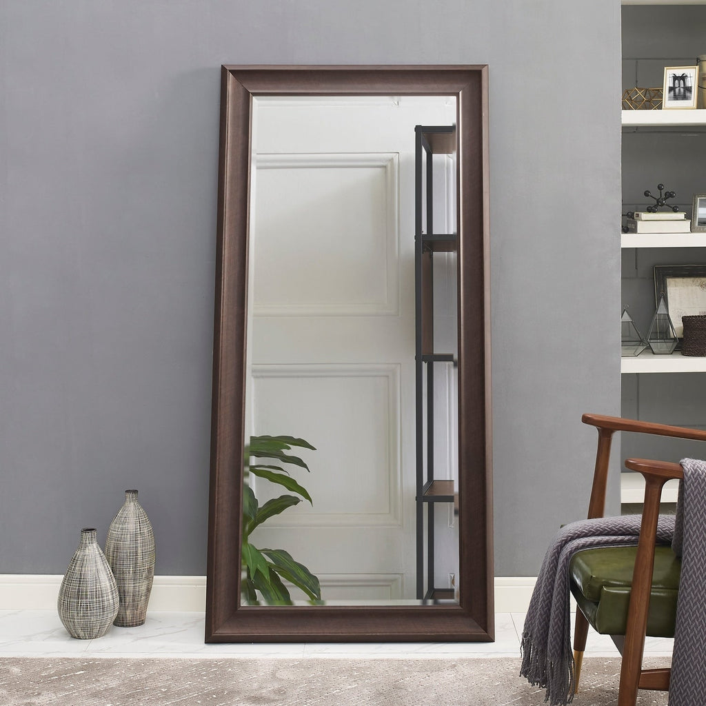 Miroir de sol encadré pleine longueur - Grand miroir rectangulaire sur pied, miroir intégral pour chambre et dressing