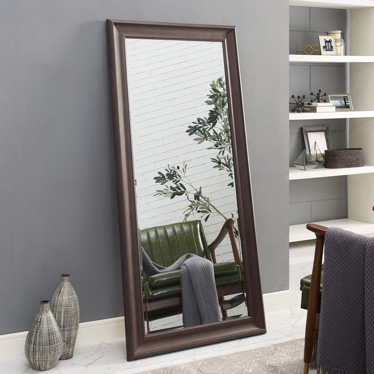 Miroir de sol encadré pleine longueur - Grand miroir rectangulaire sur pied, miroir intégral pour chambre et dressing
